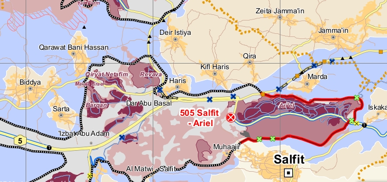 Mapa modificado de la región de Salfit, Cisjordania (OPT). Fuente: OCHA OPT (2013). “Humanitarian Atlas – December 2012”. Disponible en: http://www.ochaopt.org/mapstopic.aspx?id=20&page=2